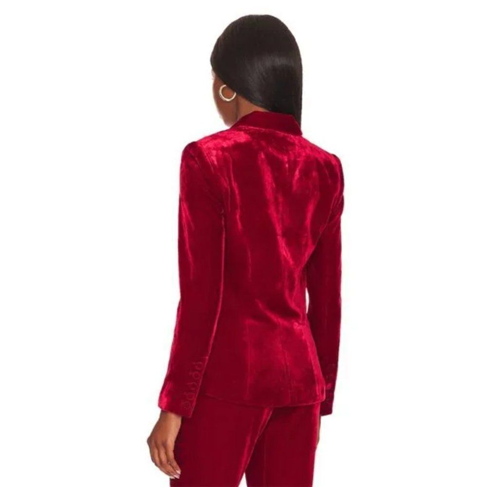 NWT L'AGENCE Kenzie Red Crushed Velvet Double Breasted Blazer Jacket - Picture 2 of 15